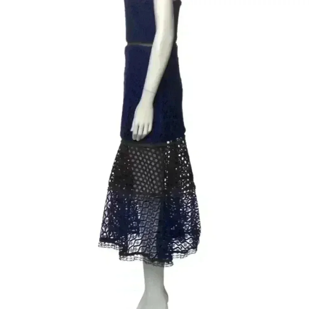 Alexis Erin Bicolor Crochet & Lace Midi Dress in Black & Navy - Picture 4 of 13